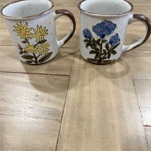 Ceramic Floral Stoneware Mug - Yellow and Blue Flower Designs